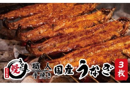 国産うなぎ 蒲焼 備長炭 炭火焼き 紀州職人焼 手焼き 大サイズ３枚(合計約450g)薬味付【古座川グルメ市場】【miw104】