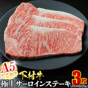 【定番】大府特産A5黒毛和牛下村牛極上サーロインステーキ　3枚入り約600g