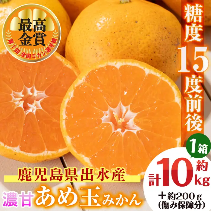 i572 【特別栽培・最高金賞】濃甘あめ玉みかん(3S~M / 約10kg・1箱＋傷み保障 約200g(3～4玉)  ) みかん 蜜柑 ミカン 柑橘 果物 フルーツ 果実 国産 鹿児島 【Farmer friends Marche】