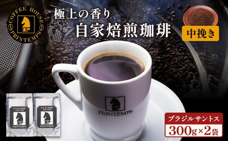 《プランタン珈琲商会 自家焙煎レギュラーコーヒー》 ブラジルサントス 300g×2袋入り(中挽き) 当社で焙煎仕立てのコーヒー豆をお届け！ [1641] | 珈琲豆 珈琲豆