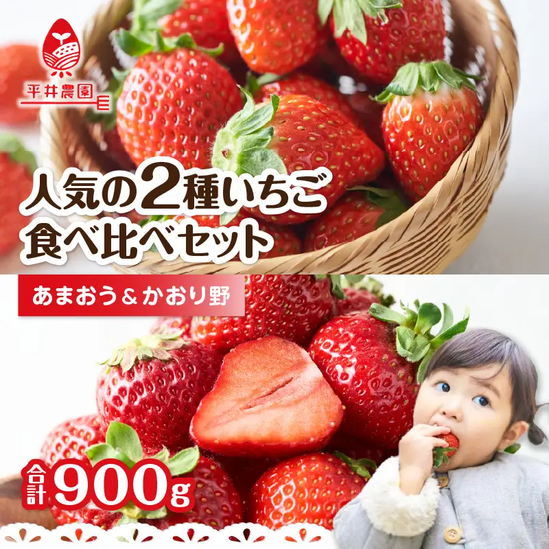 人気の2種いちご食べ比べセット「あまおう450g」＋「かおり野450g」合計900g｜2027年1月下旬～順次発送＜ひらい観光農園＞ いちご 苺 イチゴ フルーツ 果物 くだもの 065-001