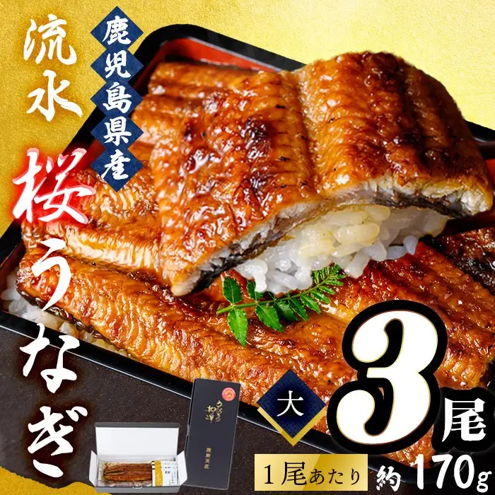 熟練の技が冴える！うなぎの柳澤 流水桜うなぎの蒲焼き3尾(計510g) うなぎ 鰻 ウナギ 国産 鹿児島県産 九州産 蒲焼き 冷凍 うな重 ひつまぶし b2-016