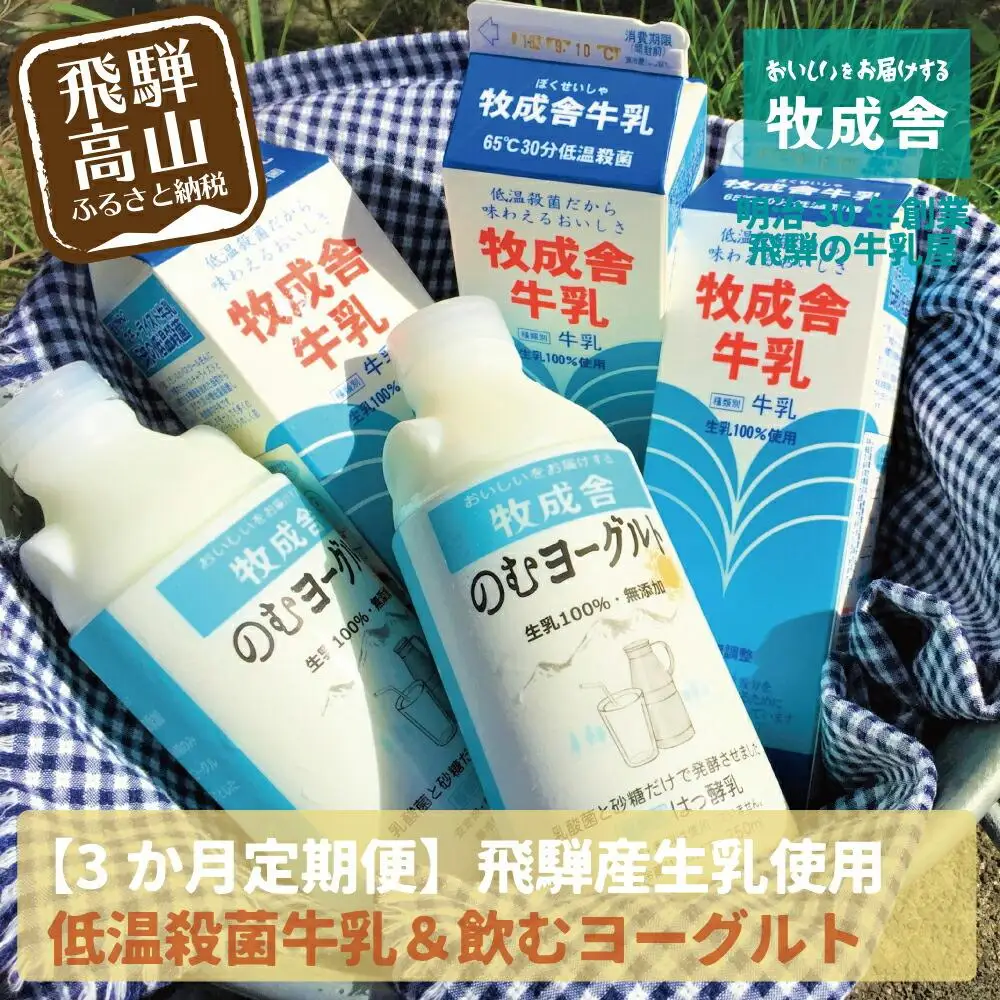 ＜牧成舎定期便 3カ月＞飛騨の牛乳屋こだわり（牛乳 3本 飲むヨーグルト 2本 セット）×3回 DF102