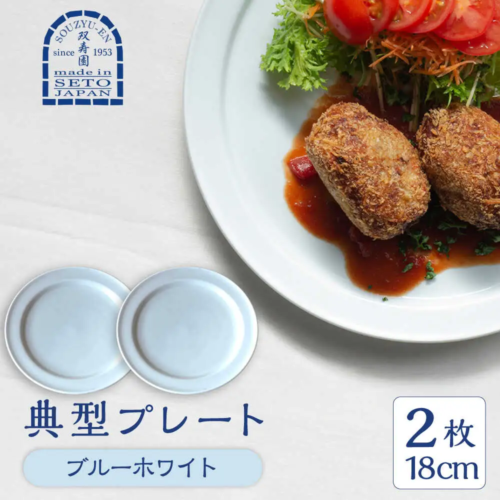 【瀬戸焼】 典型プレート 6寸皿2枚セット　【カラー：ブルーホワイト】 食器 お皿 セット 瀬戸市 / 双寿園 [BBBI010]