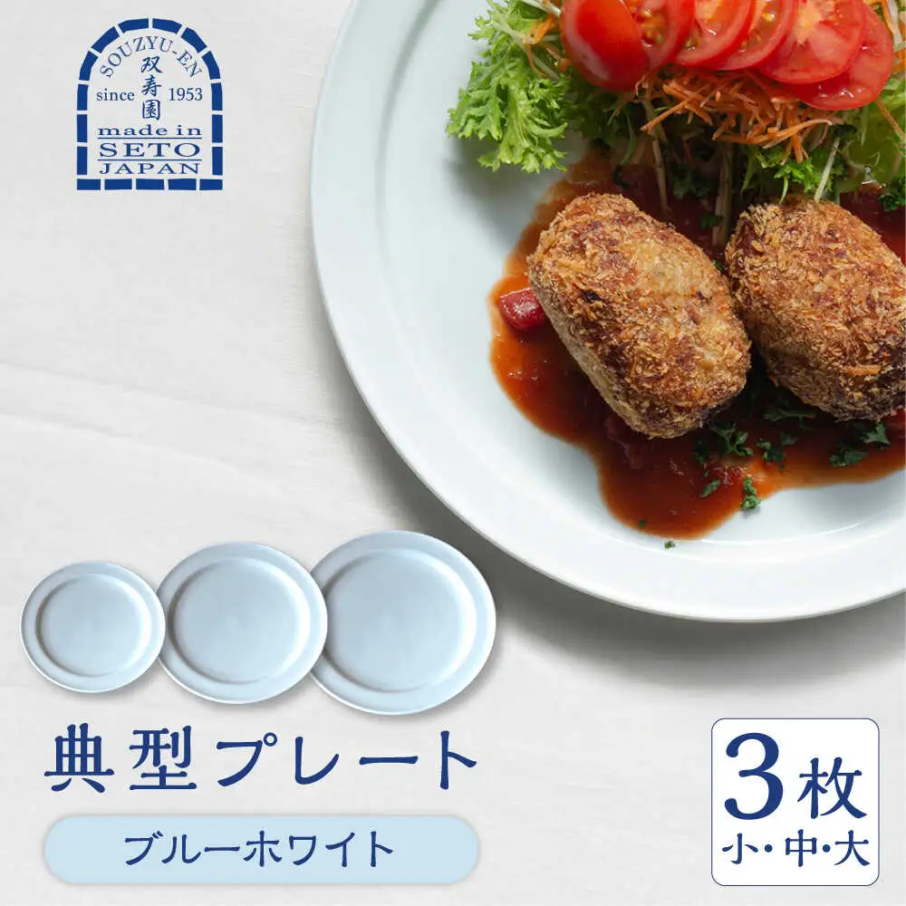 【瀬戸焼】 典型プレート 3サイズセット　【カラー：ブルーホワイト】 食器 お皿 セット 瀬戸市 / 双寿園 [BBBI009]