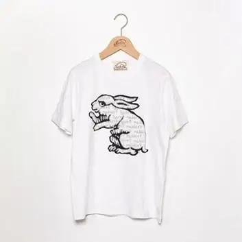 直植毛フロッキーTシャツ　ウサギ白　(Lサイズ)