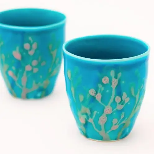 【datta.沖縄南の島陶芸工房】珊瑚タンブラー 青色（ペアセット）