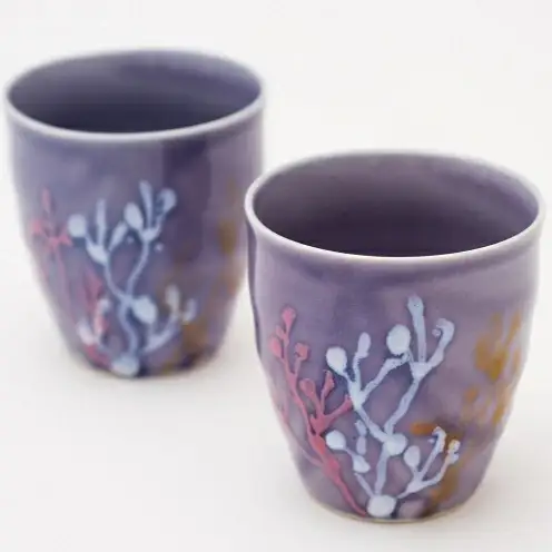 【datta.沖縄南の島陶芸工房】珊瑚タンブラー 紅掛空色（ペアセット）