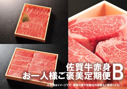 DP085_佐賀牛お一人様ご褒美定期便♪Ｂ　(2,4,6,8,10月お届け)人気の赤身肉！ヒレステーキ、スライス肉、焼き肉♪
