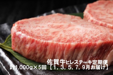 DP036_黒毛和牛最高峰！佐賀牛ヒレステーキ定期便(1,3,5,7,9月お届け)佐賀牛ヒレステーキ１キロ(5枚で1キロ)総量5キロ