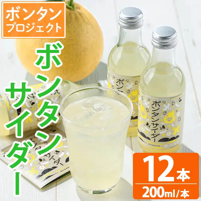 ボンタンサイダー(12本)一つ一つ手作業で皮を剥き、果汁をしぼり仕上げました！ぼんたん ボンタン 文旦 サイダー ジュース 飲み物 飲料 果汁 フルーツ 果物 炭酸【ボンタンプロジェクト】akn055-01