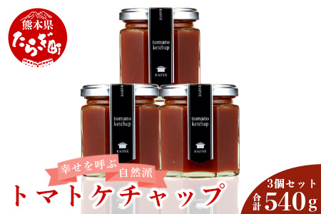 幸せを呼ぶ自然派 トマトケチャップ 計540g 180g × 3個 【 無添加 ケチャップ トマト とまと ソース 調味料 ギフト 野菜加工 贈り物 九州産 国産 熊本県 多良木町 】 027-0052