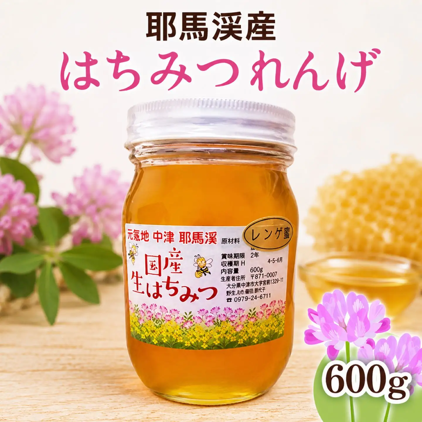 中津・耶馬渓のはちみつ れんげ 600g × 1瓶 時田養蜂場 | 国産 蜂蜜 はちみつ ハチミツ レンゲ 蓮華 瓶 大分県産 九州産 大分県 中津市