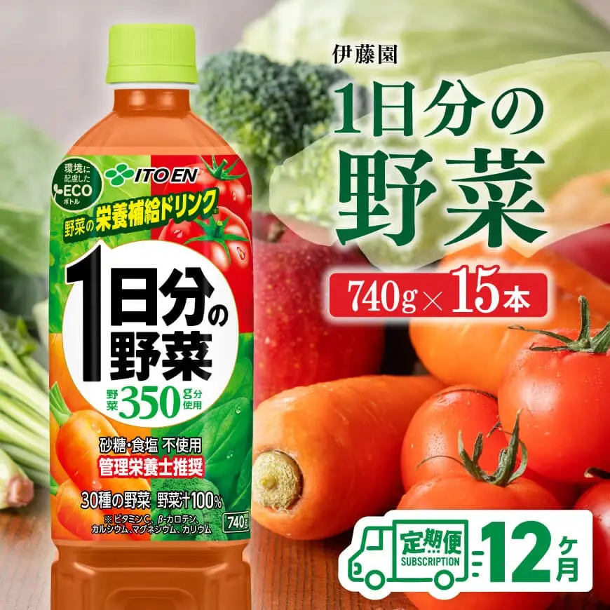 【12ヶ月定期便】伊藤園 1日分の野菜(PET) 740g×15本 【野菜ジュース ペットボトル 野菜飲料 全12回】
