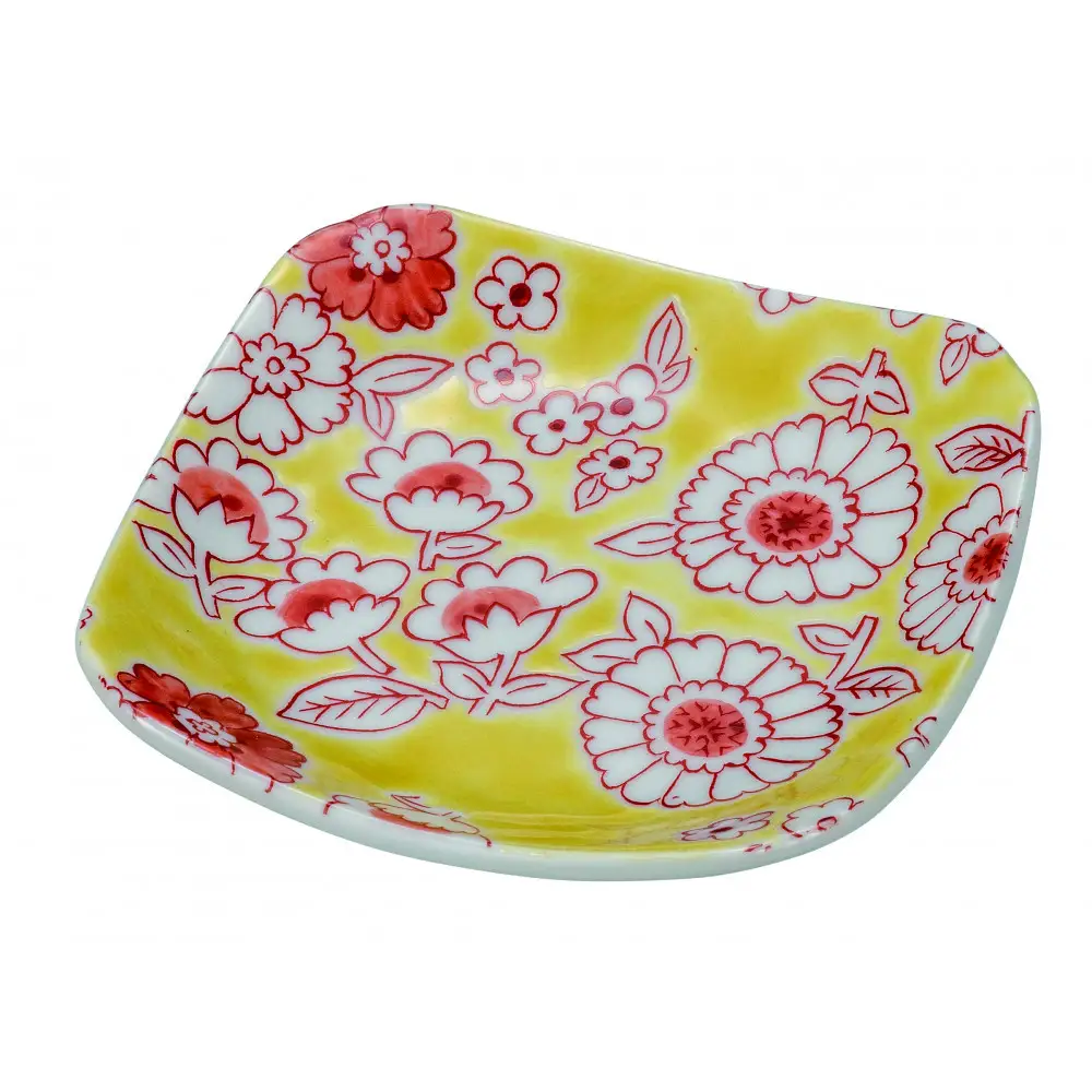 九谷焼　3号皿・フラワーシャワー黄色 5枚セット a01 民芸品 工芸品 焼き物 食器