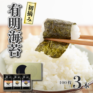 初摘み 有明海苔詰合せ 100枚3本セット 塩海苔 焼海苔【055-2345x1】
