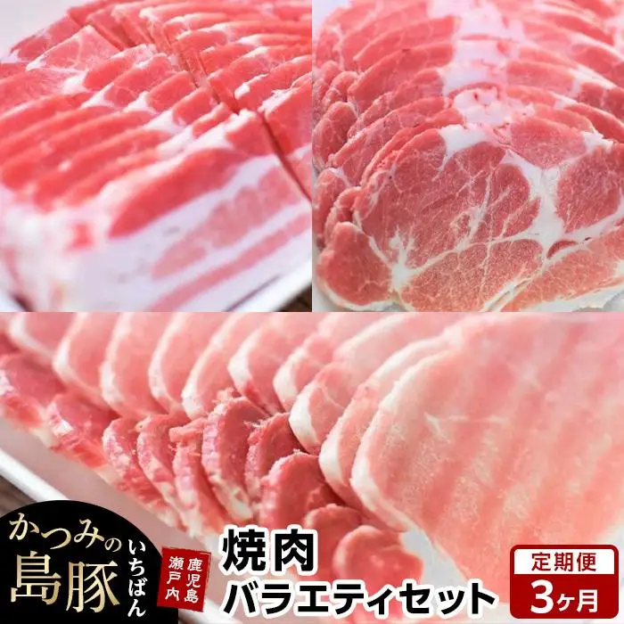 【定期便3か月】かつみの島豚いちばん焼肉バラエティセット 750g（250g×3パック）