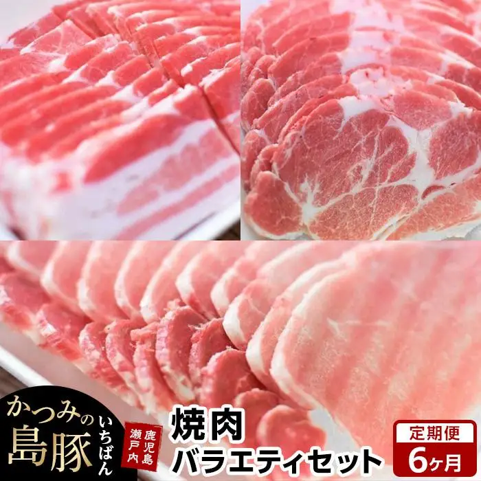 【定期便6か月】かつみの島豚いちばん焼肉バラエティセット 750g（250g×3パック）