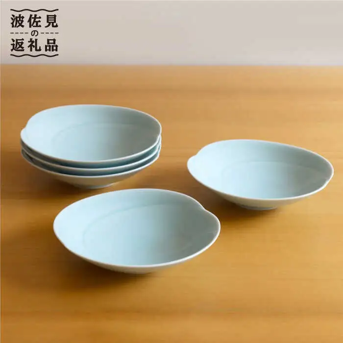 白山陶器】【グッドデザイン賞受賞】ともえ浅鉢（中）青白釉 5枚セット
