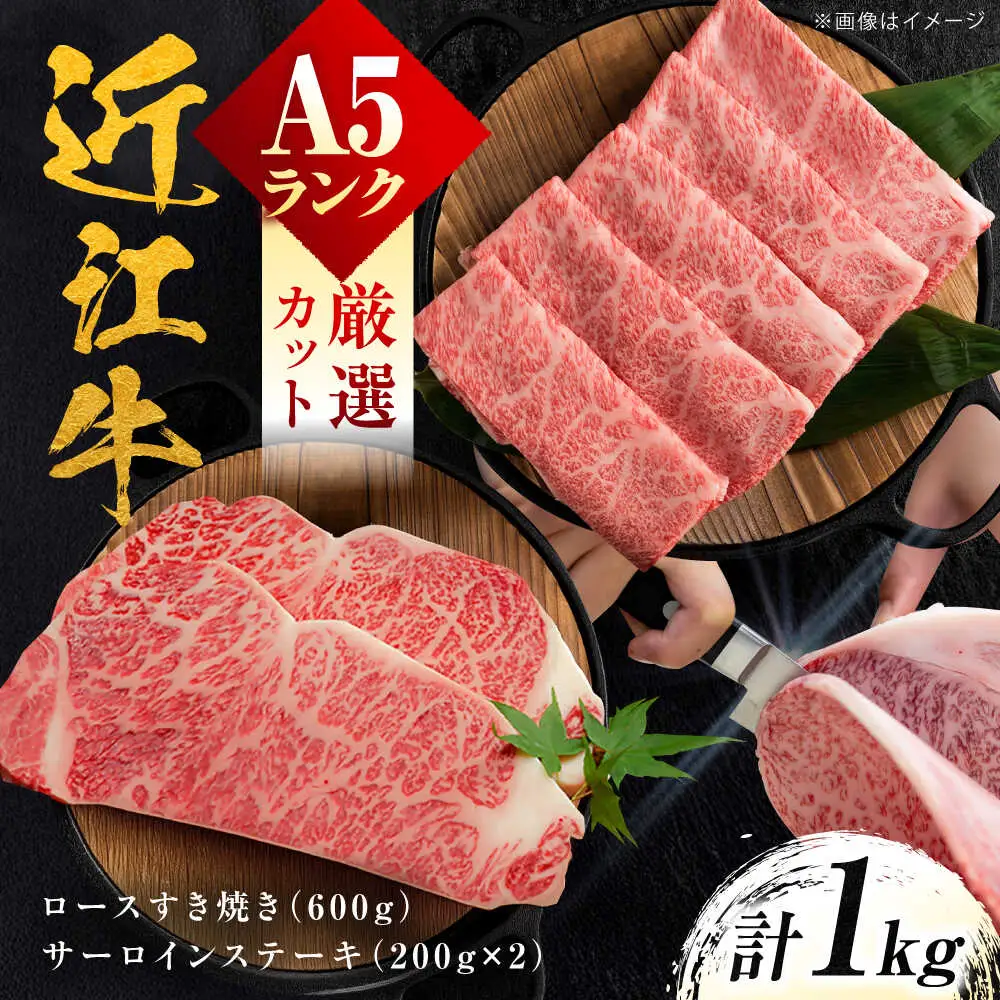 近江牛 ロースすき焼き用 600g ・サーロインステーキ200g×2枚 計1kg BIBH001 近江牛