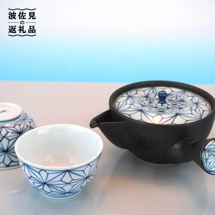 【波佐見焼】麻葉染付 茶器セット 湯飲み 急須 ティーポット 陶器 食器 皿 【岩永製陶】 [ZD18] 波佐見焼