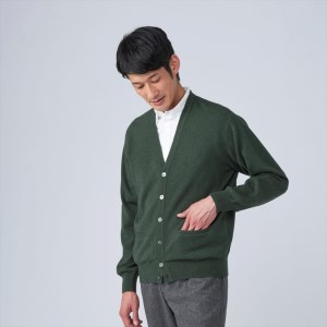 日本製 カシミヤ100% カーディガン グリーン Mサイズ [2638]