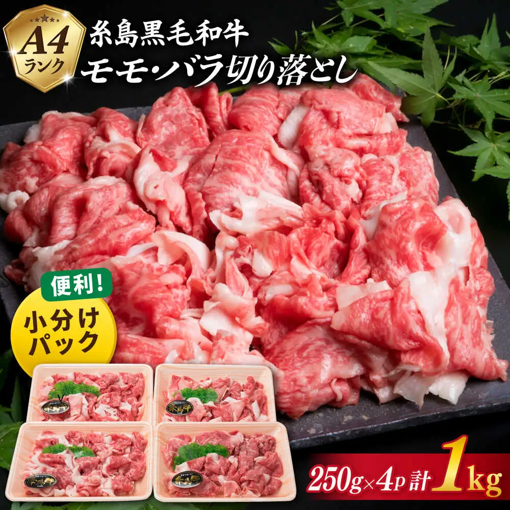 黒毛和牛 牛肉切り落とし 250g 4P 計1kg もも バラ ミックス A4  [ACA031] 牛肉切り落とし