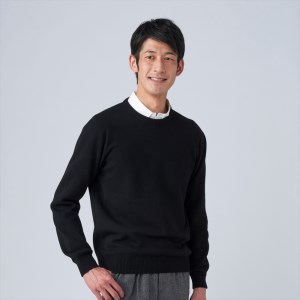 日本製 カシミヤ100% クルーネック ブラック Sサイズ [2645]