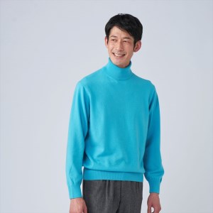 日本製 カシミヤ100% タートルネック ターコイズブルー Mサイズ [2658]