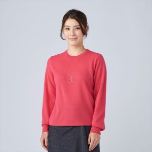 日本製 カシミヤ100% レディース クルーネック ローズピンク 2Lサイズ [2676]