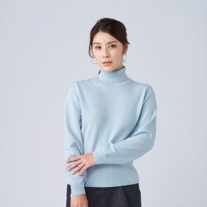 日本製 カシミヤ100% レディース タートルネック ライトブルー Sサイズ [1733]