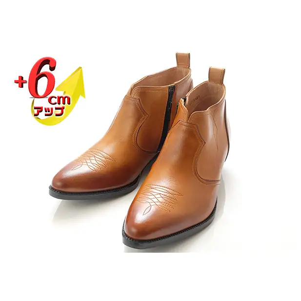 ウエスタンブーツ 本革 シークレット 6cm No.888 ウエスタンブーツ【キャメル】 24.0cm