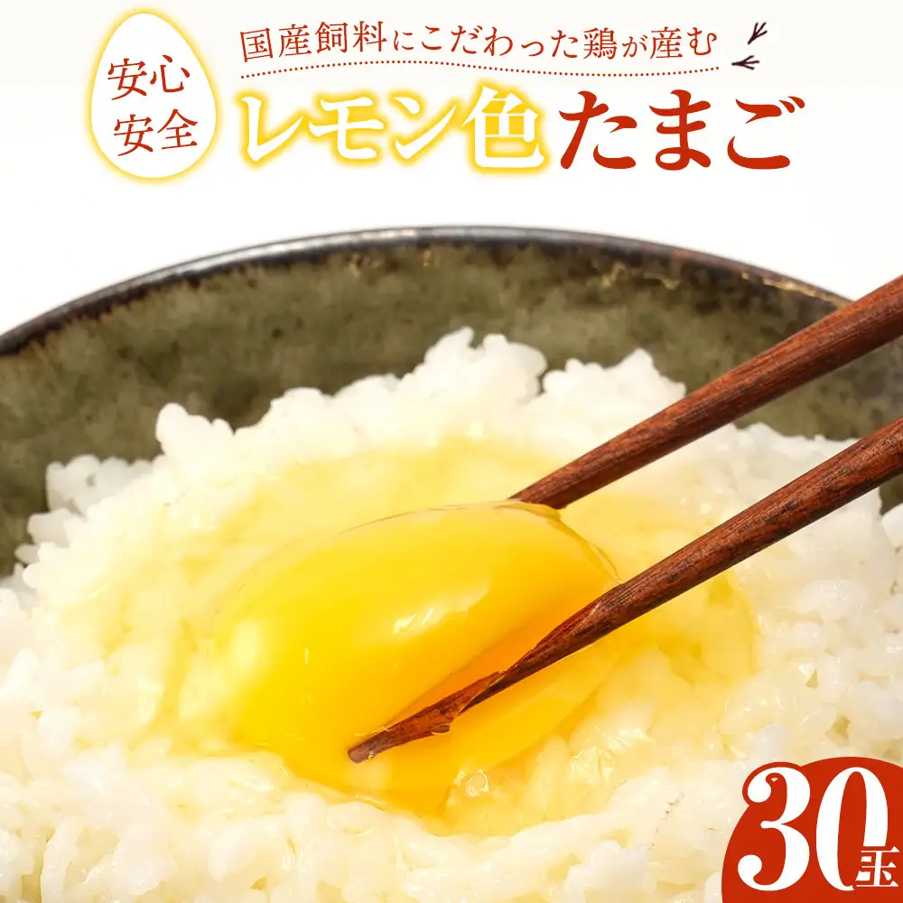 国産飼料にこだわった鶏が産む安全安心の『レモン色たまご』30玉（25玉＋割れ保証5玉）［Hn1］