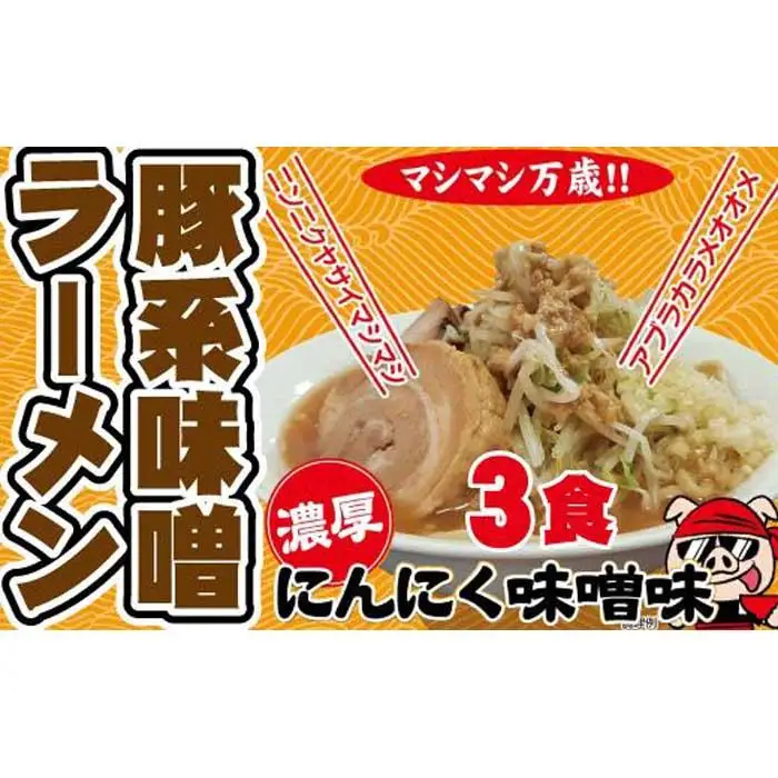 濃厚にんにく味噌味！≪豚系・味噌ラーメン３食》超極太麺 桔梗屋食品