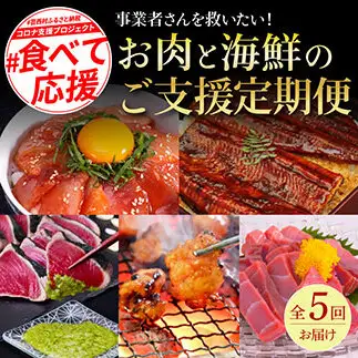 コロナ支援事業者さんを救いたい5か月定期便／1回目:マグロの漬け丼、2回目:極カツオのたたき×2節・銀象ソルト+土佐にんにくぬた、3回目:赤＆白ホルモンセット、4回目:塩昆布14日間熟成マグロ赤身＆中トロセット、5回目:「西岡うなぎ」蒲焼き2尾セット～並～