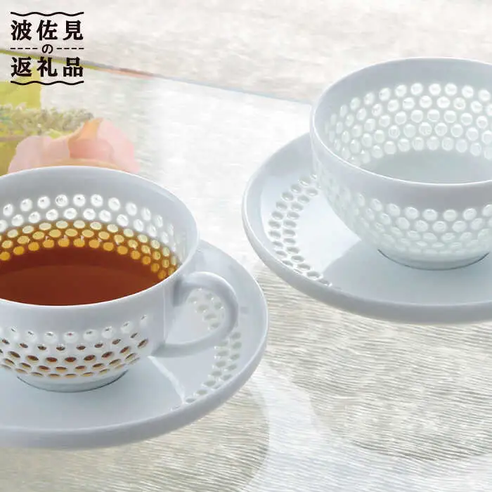 【波佐見焼】水晶プレミアム ティーカップ ソーサー 2客セット 食器 皿 【丹心窯】 [AB37]  波佐見焼