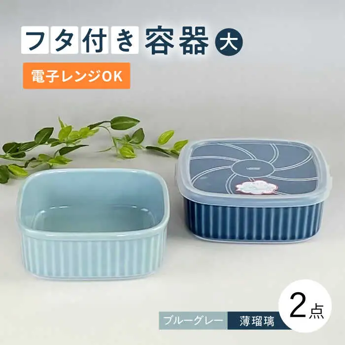 【波佐見焼】便利な蓋つき容器 大サイズ（ブルーグレー・薄瑠璃）2個セット 保存容器 食器 皿 【和山】 [WB130]  波佐見焼