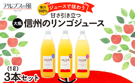 果汁100％ジュースで味わう 信州のリンゴ 甘さ引き立つ 大瓶 3本 セット 詰め合わせ ジュースで味わう信州のリンゴ 甘さ引き立つ リンゴ りんご 林檎 アップル アップルジュース 無添加 飲料 長野 長野県