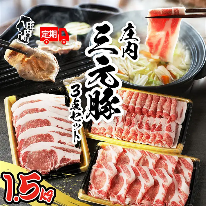 【6か月定期便】庄内三元豚 毎月 500g×3パック ブランド豚 三元豚 国産 しゃぶしゃぶ 焼肉 ロース 高級 BBQ バーベキュー ぶた肉 豚肉 豚 食べ比べ パック セット 冷凍 定期【8月中旬発送/入金期限：2026年7月25日】