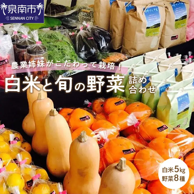 農業姉妹がこだわって栽培！白米5kgと旬の野菜詰め合わせ8種【024D-011】