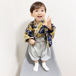 ぽわんパンツの袴 虎-TORA- ネイビー×シルバー【Sサイズ】