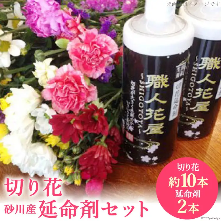 【北海道内限定】切り花(約10本)＆砂川産延命剤(2本)セット
