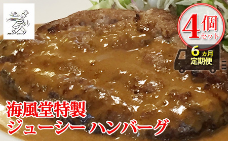 ハンバーグ 海風堂特製 牛肉100% ジューシー ハンバーグ【4個】【6ヵ月定期便】