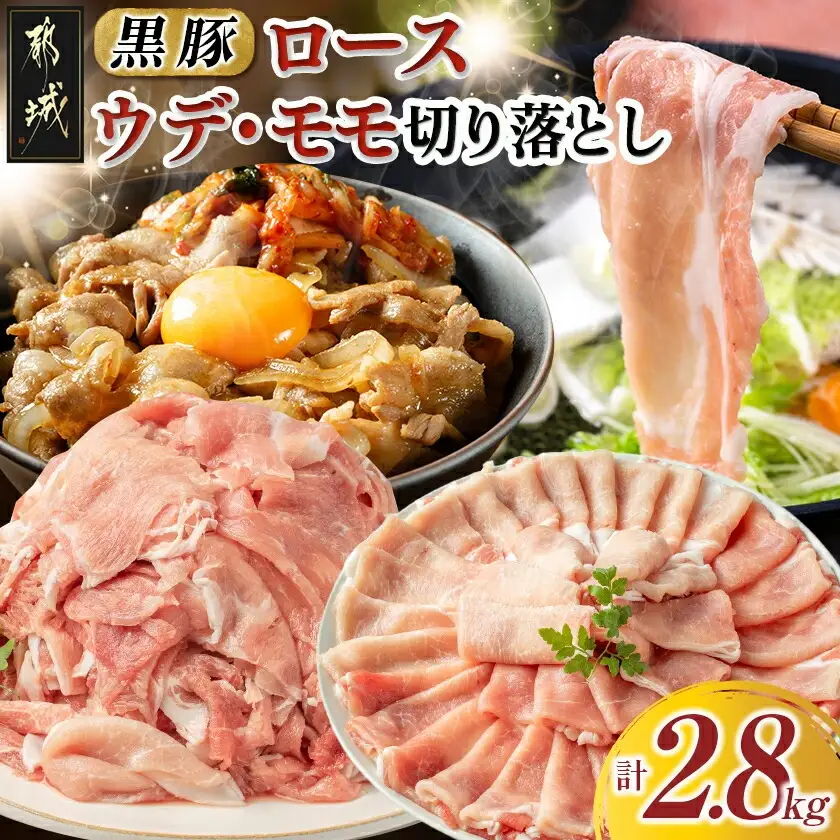 黒豚ロース＆ウデモモ切り落とし2.8kg〔AC-2511〕_(都城市) 豚肉 都城産黒豚ロース肉 500g×2パック ウデモモ切落とし 300g×6パック 計2.8キロ ポーク 冷凍 セット おかず しゃぶしゃぶ 野菜炒め