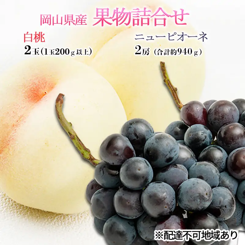 桃 ぶどう 2026年 先行予約 果物詰合せ 白桃 2玉（1玉200g以上）  岡山県産 桃 ピオーネ
