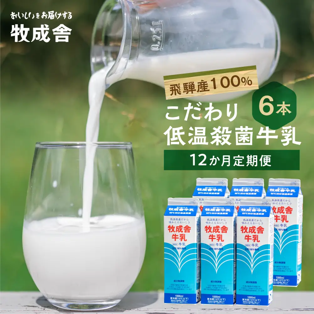 【定期便 12回】牛乳 1L × 6本 定期便 飛騨産生乳100％  DF107-CP01 FN-Limited-VO