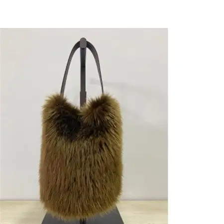 OKADA TEXTILE バケツ型 エコファーバッグ ブラウン_装飾品・工芸品 鞄・バッグ  かばん カバン_【1285982】