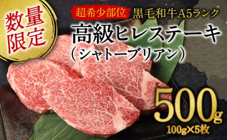 【数量限定】【超希少部位】熊本県産 黒毛和牛 A5ランク 高級 ヒレステーキ シャトーブリアン 100g×5枚セット 計500g