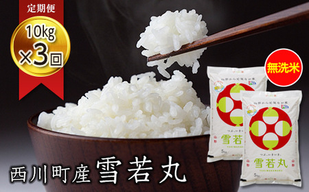 FYN9-878 【定期便3回】山形県 西川町産 無洗米 雪若丸 10kg(5kg×2)×3回 米 精米 米 こめ ゆきわかまる 甘み ブランド米 旨み 白米 節水 時短 月山