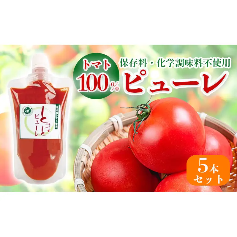トマト100%のピューレ5本セット（保存料・化学調味料不使用） 加工食品 野菜 保存料不使用 
